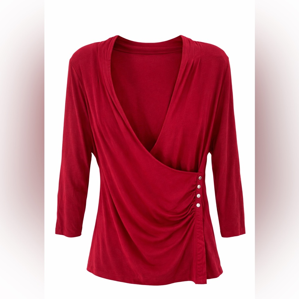 White House Black Market Red Wrap Blouse